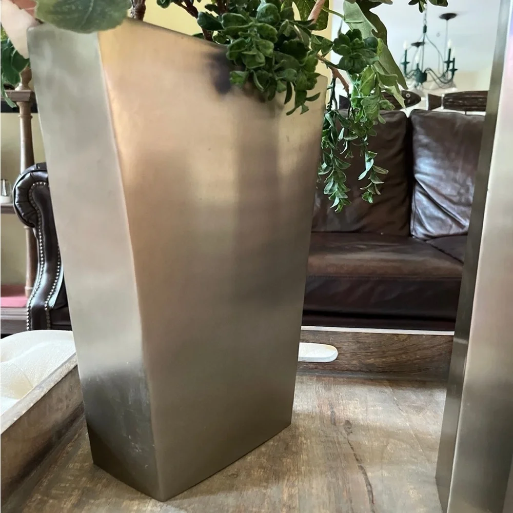 Pottery Barns Zinc medium vase and candle holders